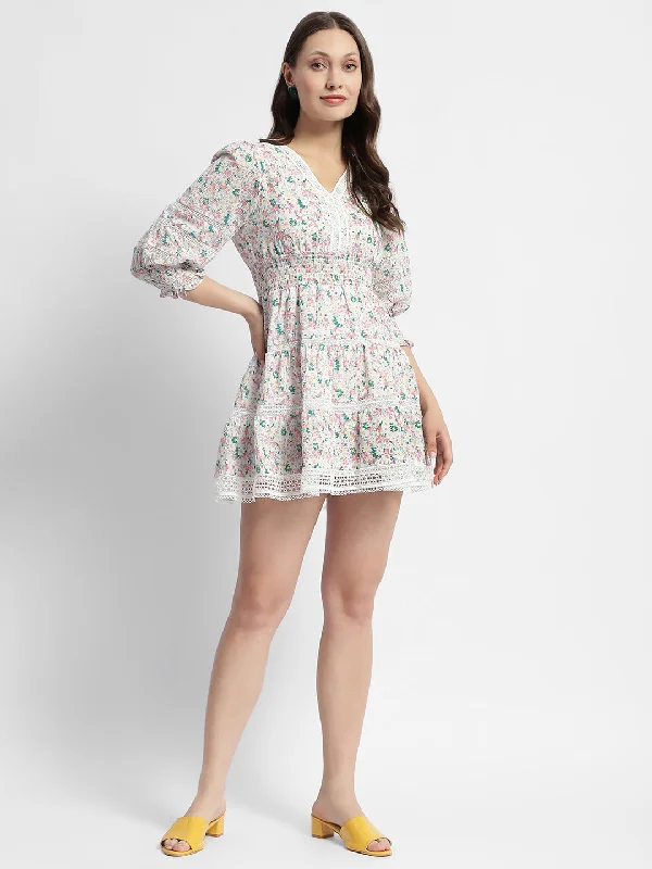 Madame Ditsy Floral Print V-Neck Mini Dress