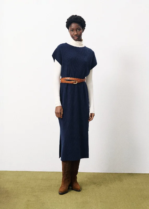 Navy Knit Midi Dress