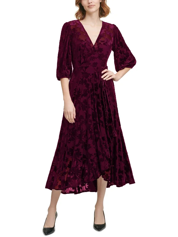 Plus Womens Velvet Surplice Maxi Dress