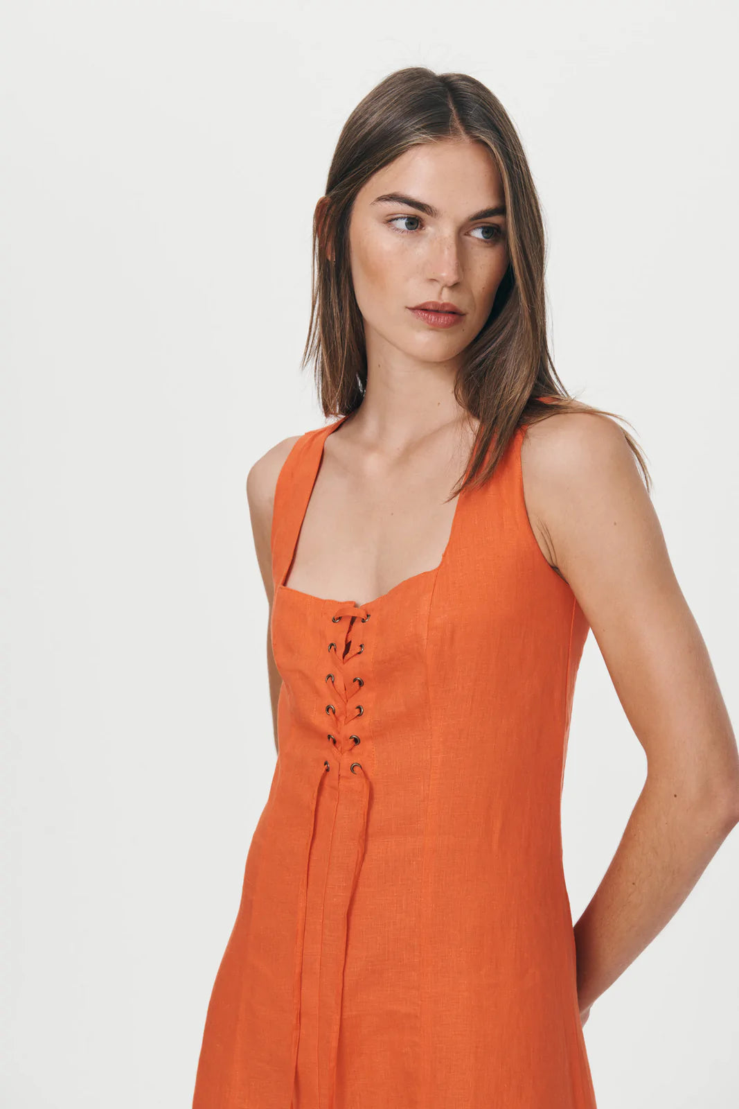 Portia Linen Midi Dress - Spicy Orange