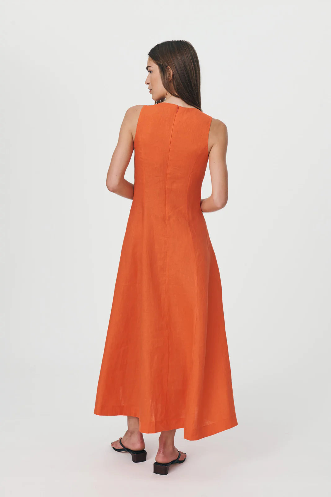 Portia Linen Midi Dress - Spicy Orange