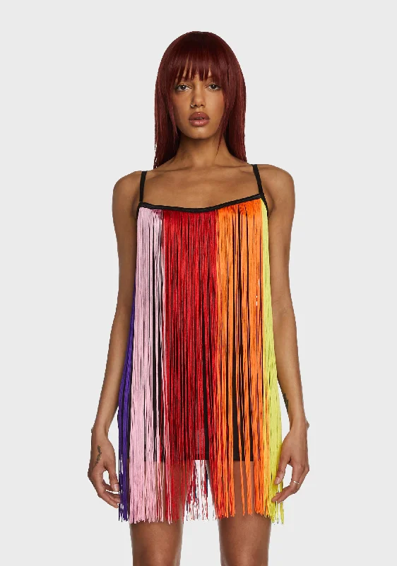 Technicolor Trip Fringe Mini Dress