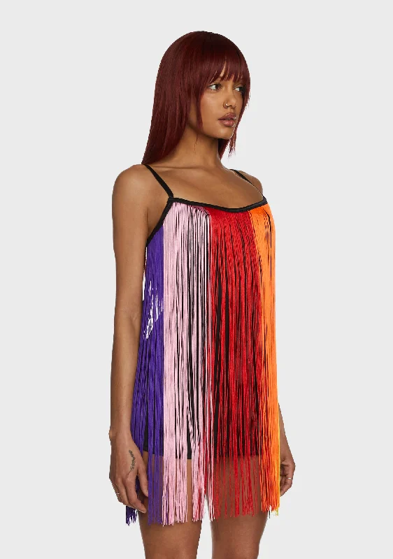 Technicolor Trip Fringe Mini Dress