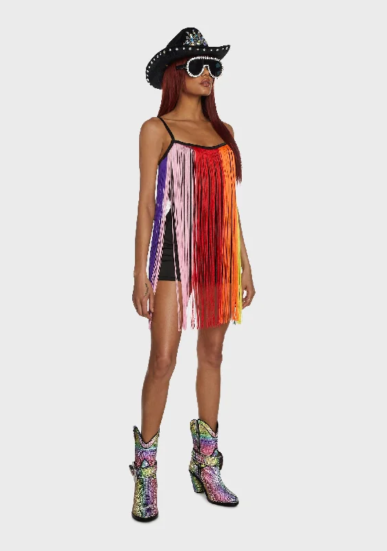 Technicolor Trip Fringe Mini Dress