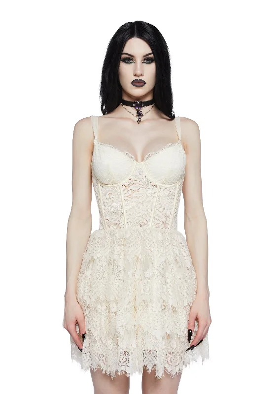 Wished Upon Lace Ruffle Mini Dress - Off White