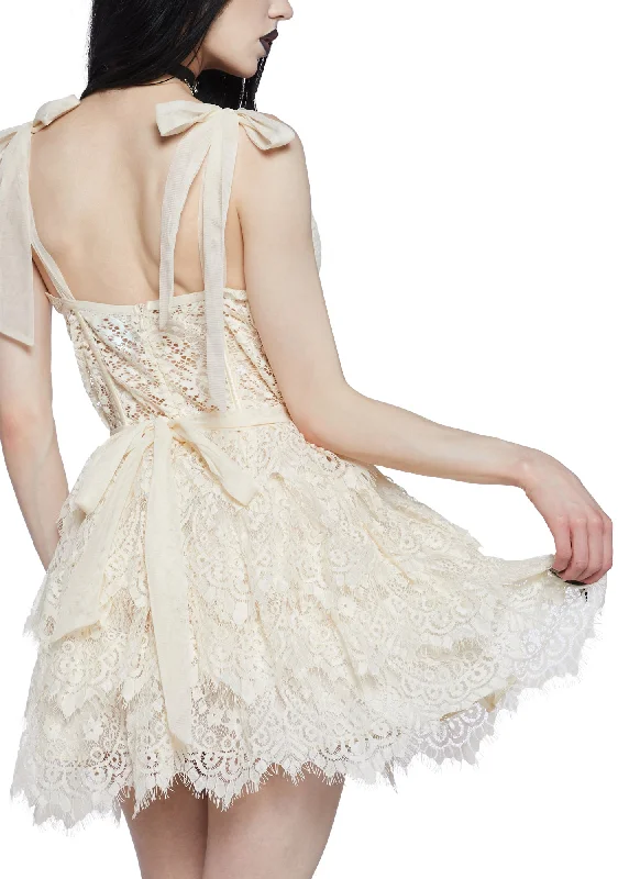 Wished Upon Lace Ruffle Mini Dress - Off White