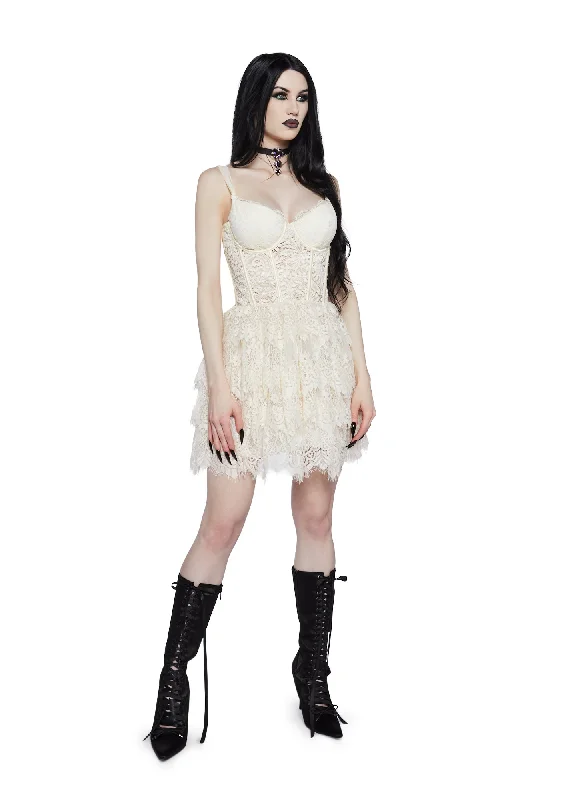 Wished Upon Lace Ruffle Mini Dress - Off White