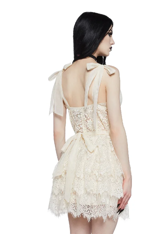 Wished Upon Lace Ruffle Mini Dress - Off White