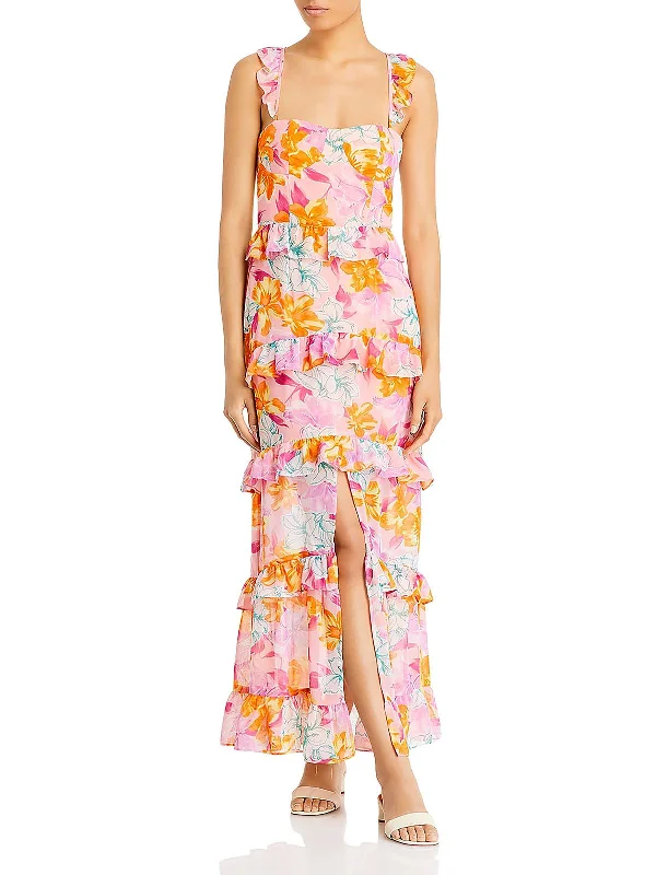 With Love Womens Floral Tiered Maxi Dress