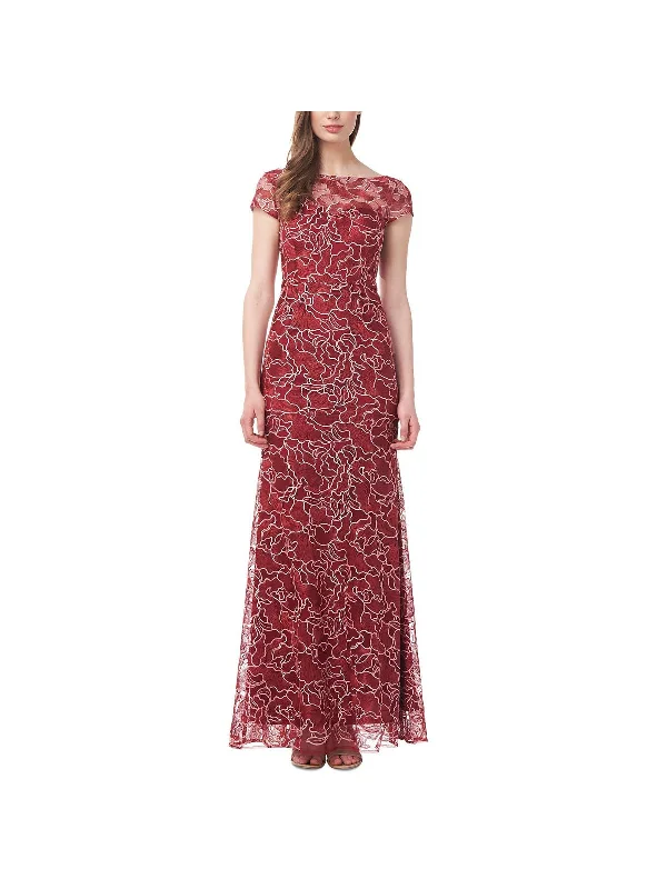 Womens Embroidered Lace Maxi Dress