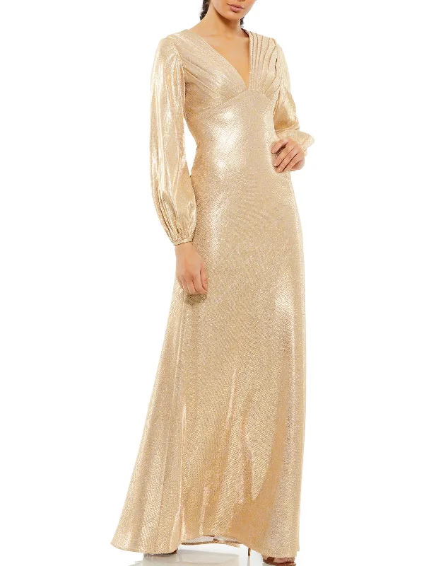 Womens Metallic Maxi Evening Dress