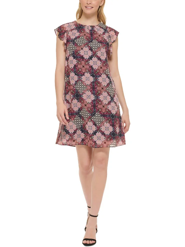 Womens Printed Midi Shift Dress