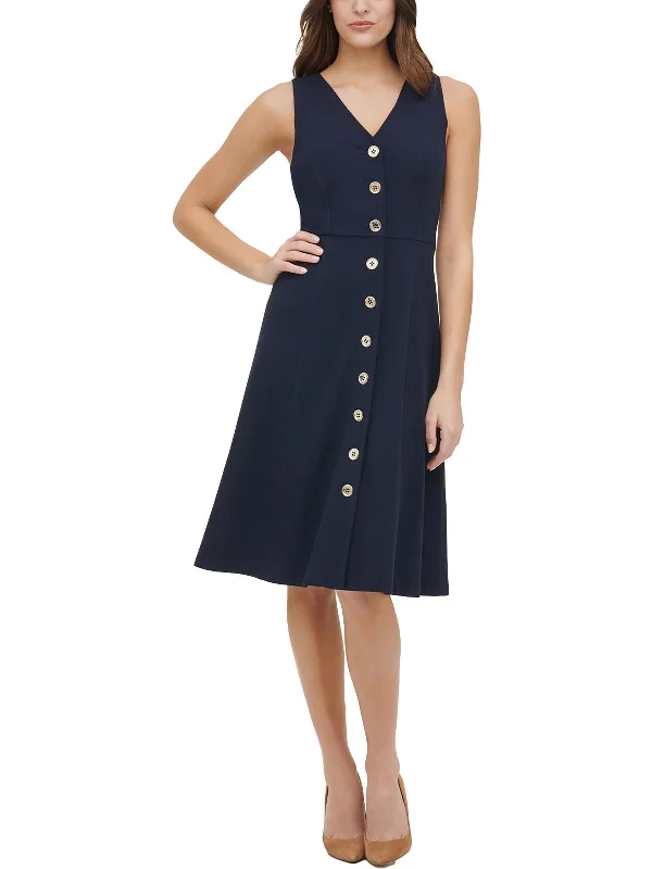 Womens V-Neck Midi Sheath Dress