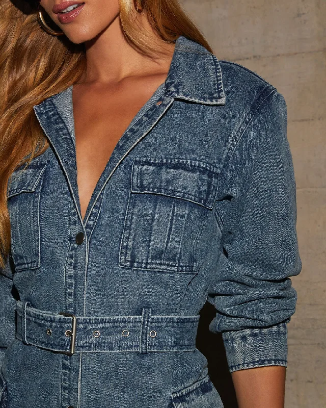 Good Vibes Utility Belted Denim Dress