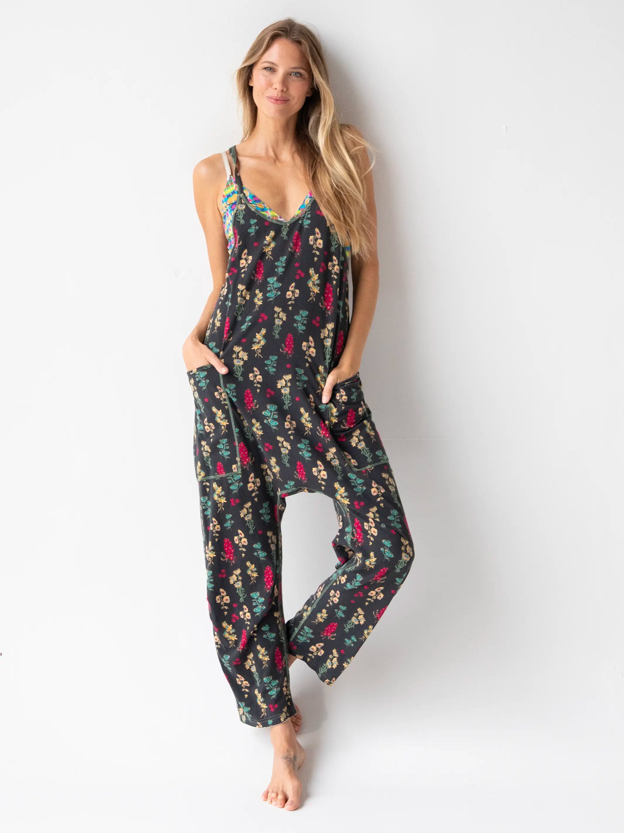 Lucy Jumpsuit - Charcoal Pink Bouquets