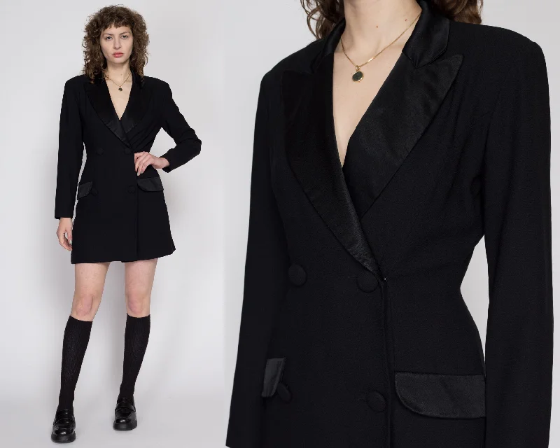 Small 80s Black Mini Power Suit Romper