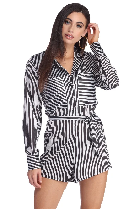 Stylishly Striped Shirt Romper