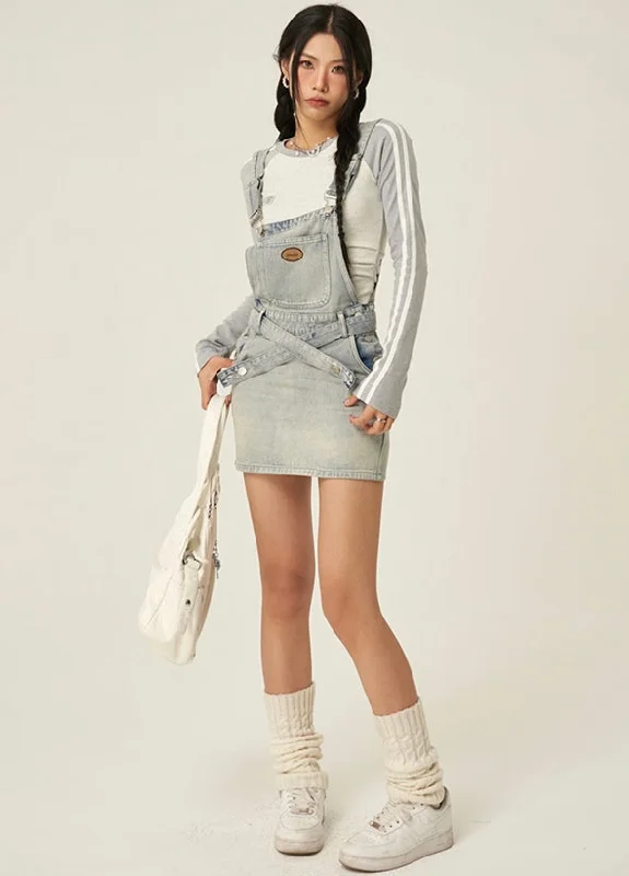 Abagail Denim Blue Short Strap Overall Jumpsuit Overall Skirt