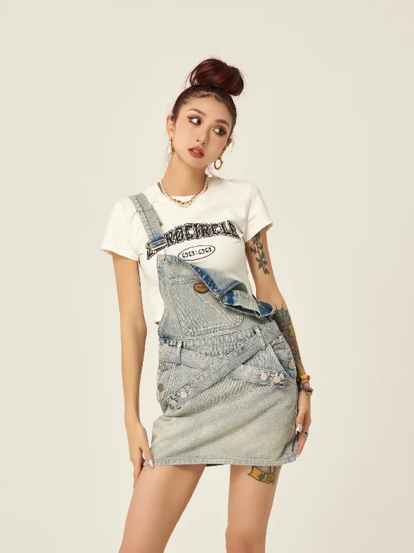 Abagail Denim Blue Short Strap Overall Jumpsuit Overall Skirt