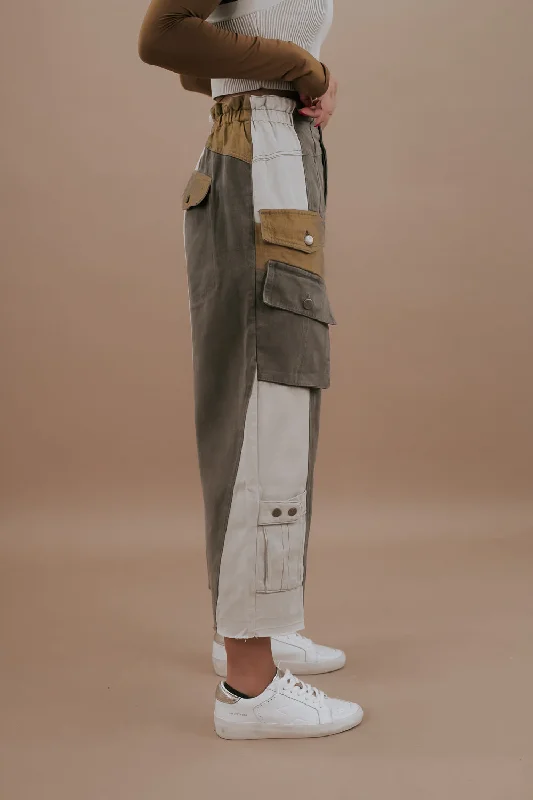 A Step Above Color Blocked Cargo Pants, Olive