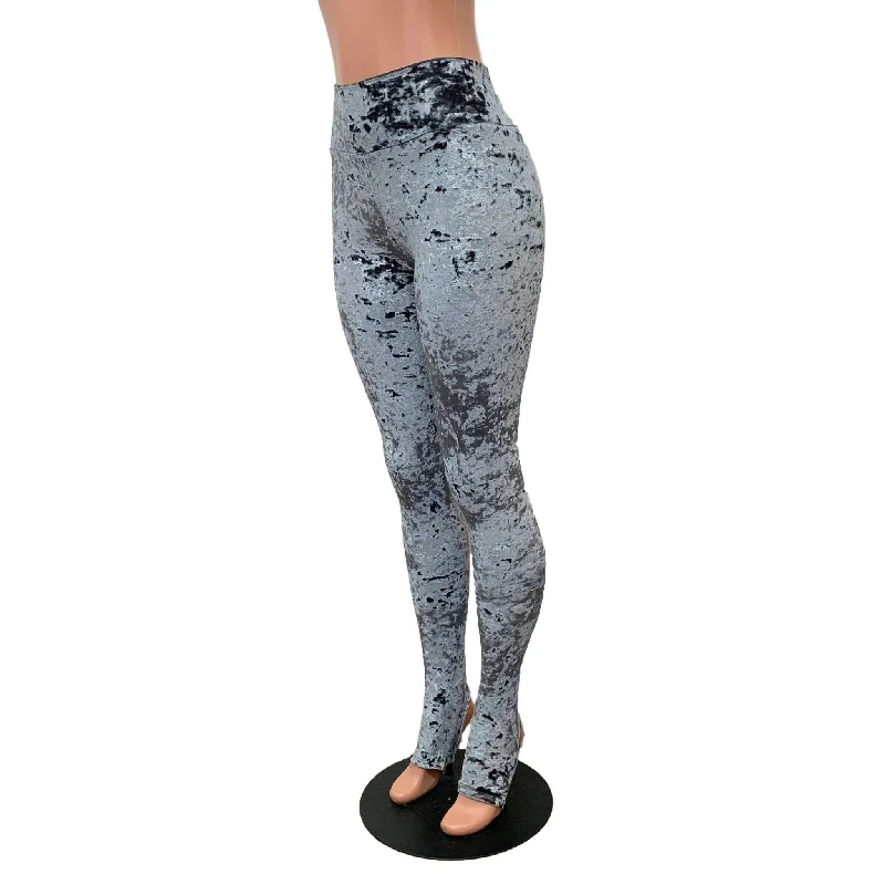 Gray Crushed Velvet Stirrup Leggings