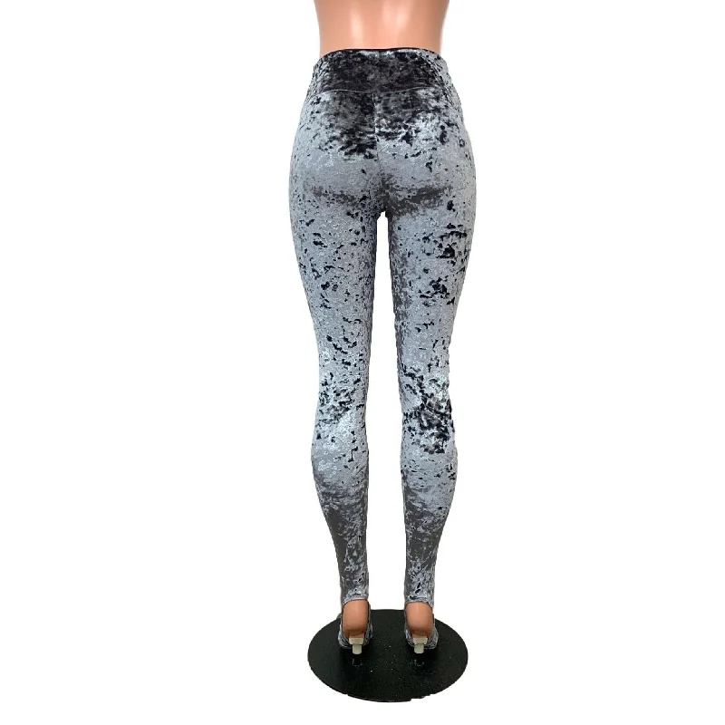 Gray Crushed Velvet Stirrup Leggings