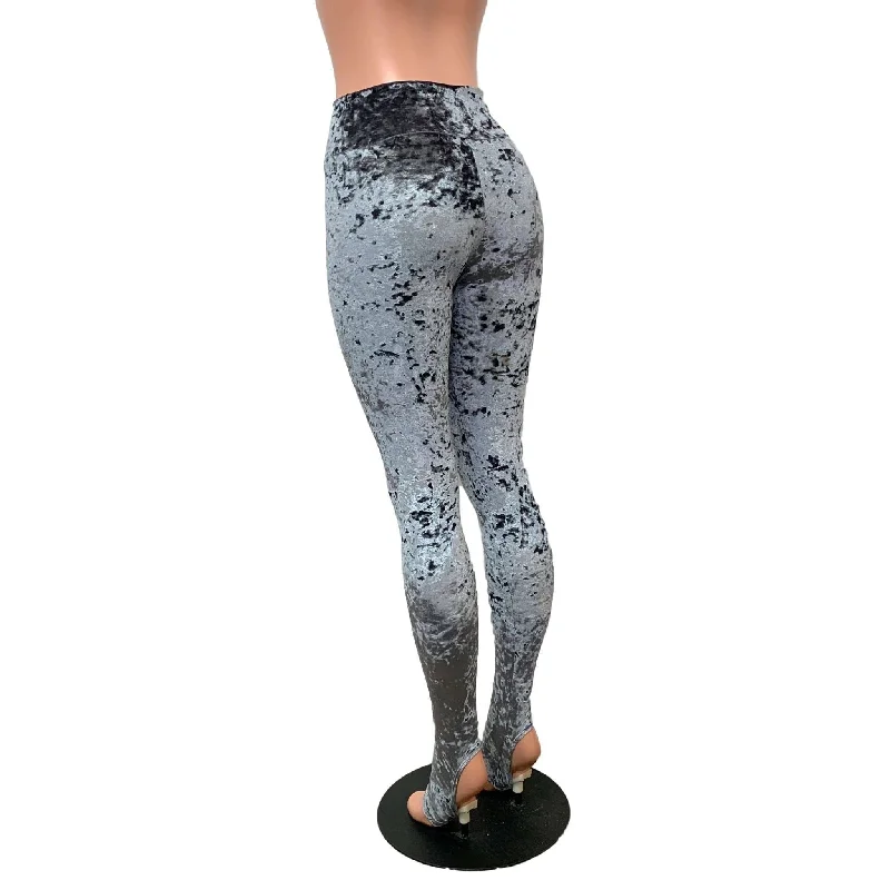 Gray Crushed Velvet Stirrup Leggings