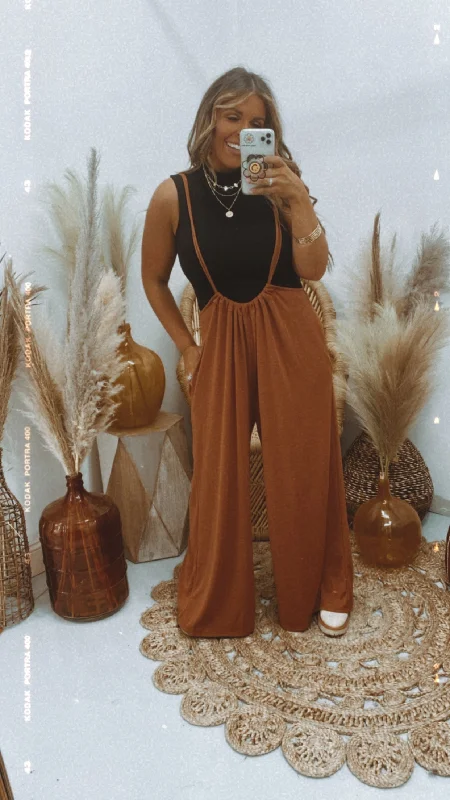 Head Over Heels Suspender Jumpsuit, Camel