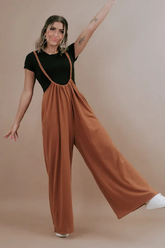 Head Over Heels Suspender Jumpsuit, Camel