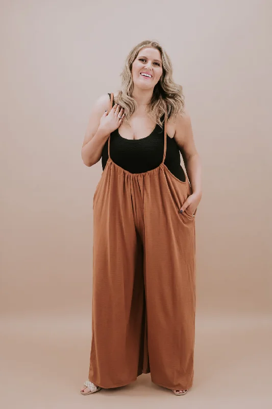 Head Over Heels Suspender Jumpsuit, Camel