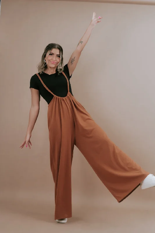 Head Over Heels Suspender Jumpsuit, Camel