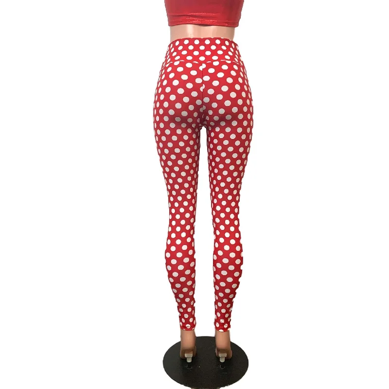 High Waisted Leggings - Red & White Polka Dot Minnie