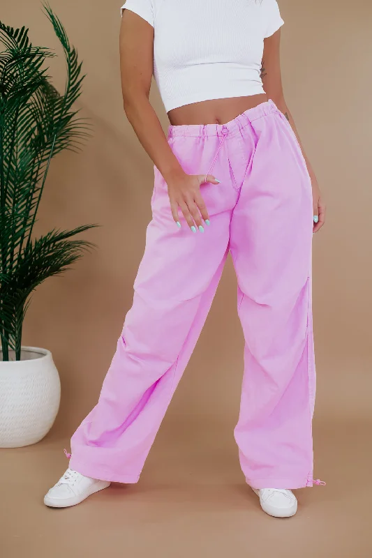 Mid Rise Pink Parachute Pants