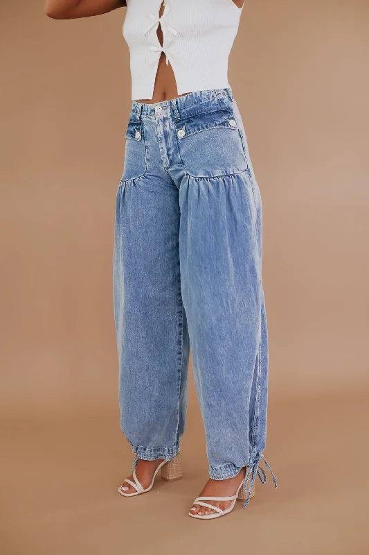 Lightweight Denim Parachute Pants