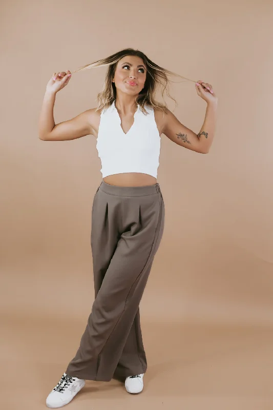 Pretty in Pleats Wide Leg Pants, Mocha