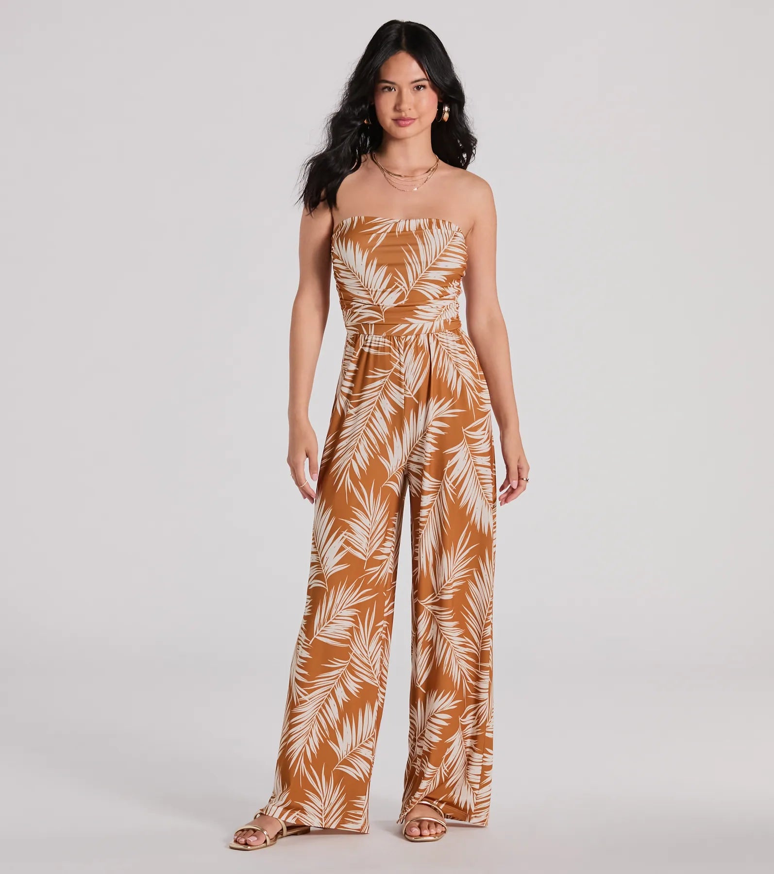 Prep For Paradise Strapless Tropical Jumpsuit