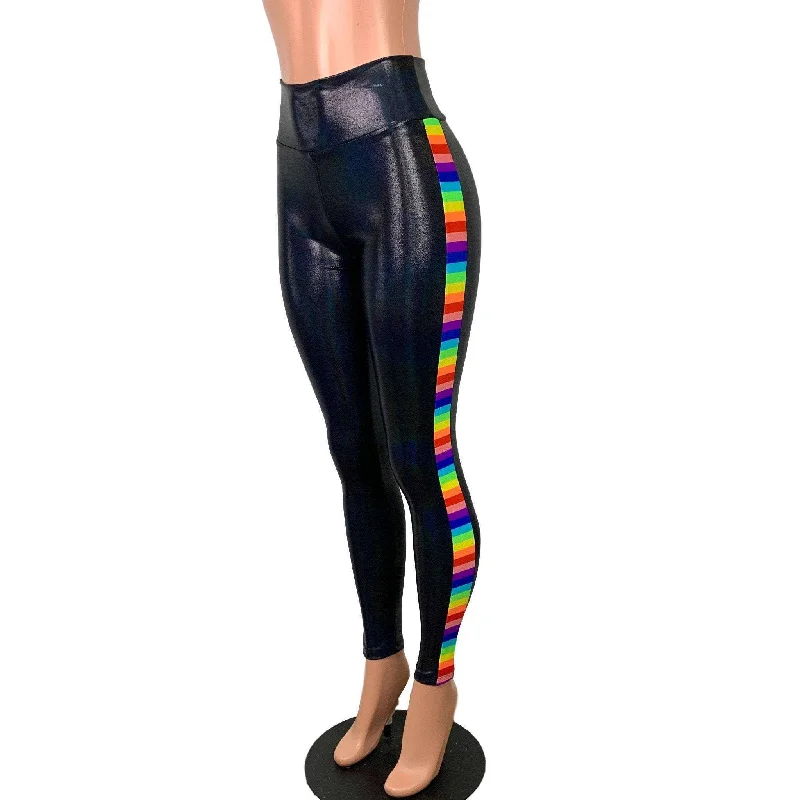 Rainbow Pride Holographic Leggings - High-Waisted