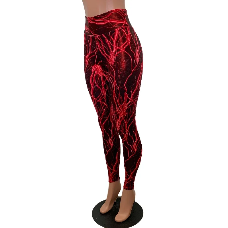 SALE - SMALL ONLY - Red Lightning High Waist Leggings