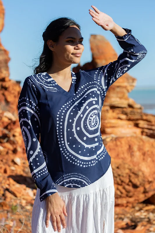 aboriginal-clothes-v-neck-womens-blouses-for-work-mother-earth