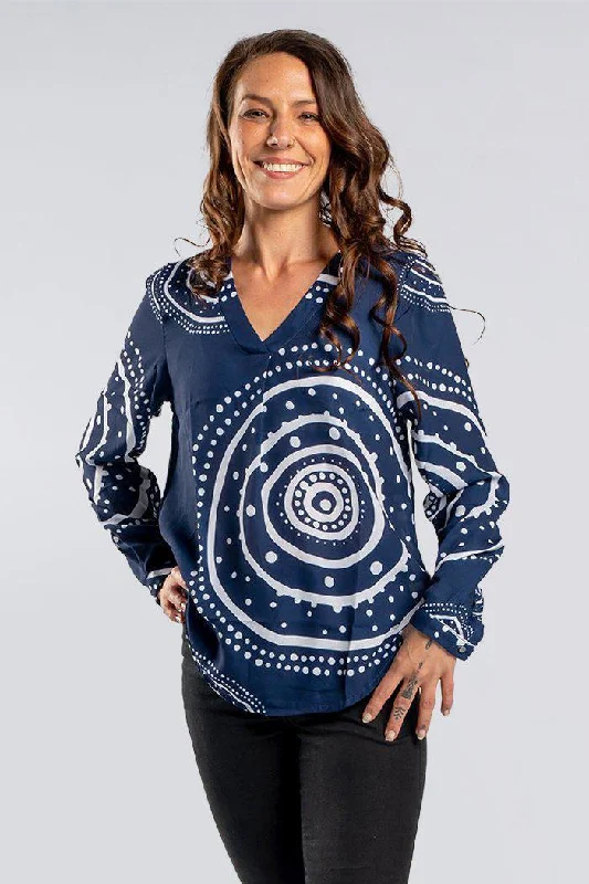 aboriginal-clothes-v-neck-womens-blouses-for-work-mother-earth