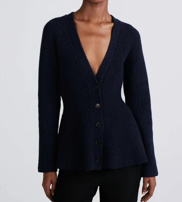 Amalia Flared Cardigan In Navy Melange