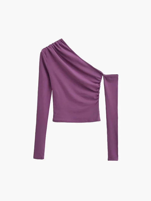 asymmetric-sleeve-ruched-crop-shirt