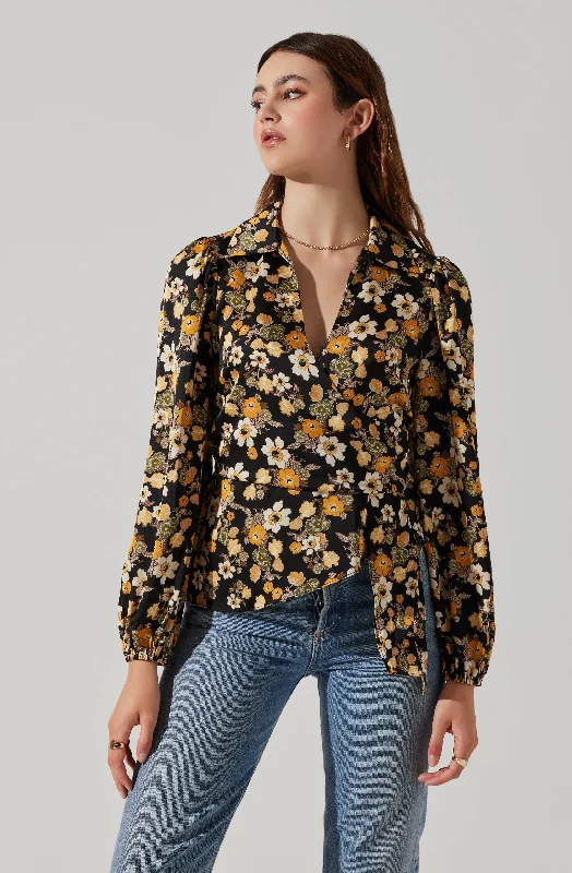 asymmetrical-collared-floral-wrap-top