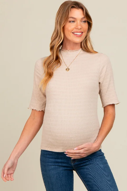 beige-lettuce-trim-mock-neck-maternity-top