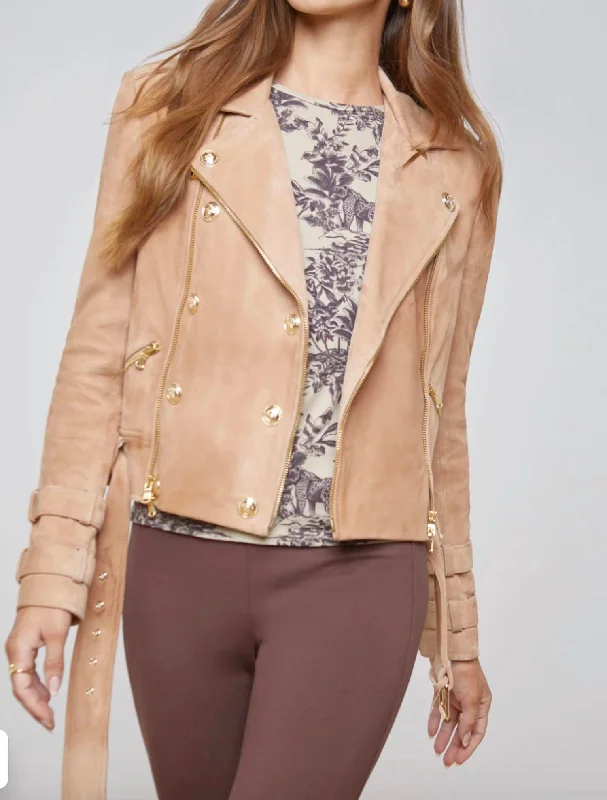 Billie Belted Jacket In Capuccino Suede