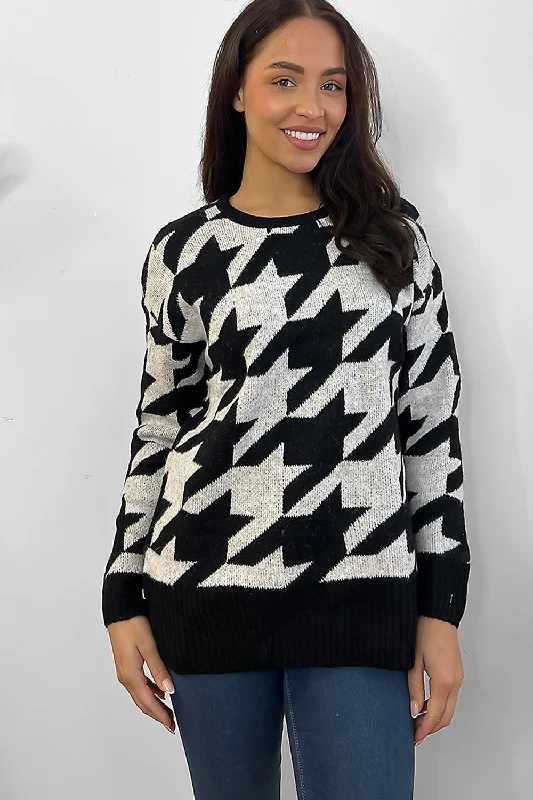 Black White Dogtooth Pattern Pullover