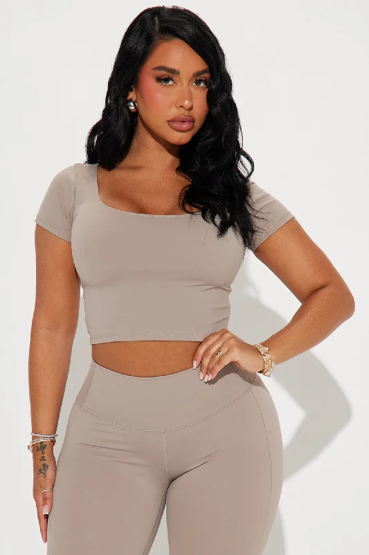 Body Sculpt Short Sleeve Active Top - Taupe