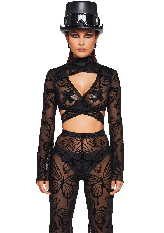 Butterfly Utopia Mesh Wrap Top