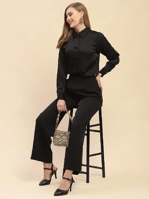 Camla Barcelona Solid Black Satin Shirt