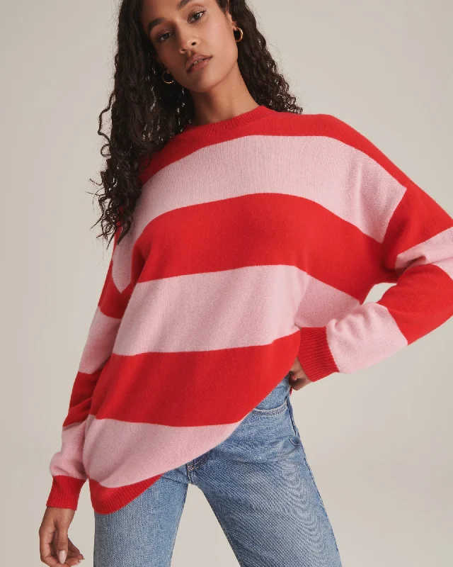 Cashmere Oversized Striped Crewneck Sweater